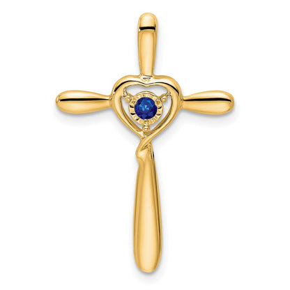 14K Gelbgold Erzeugt Saphir Kreuz mit Herz Kette Anhänger