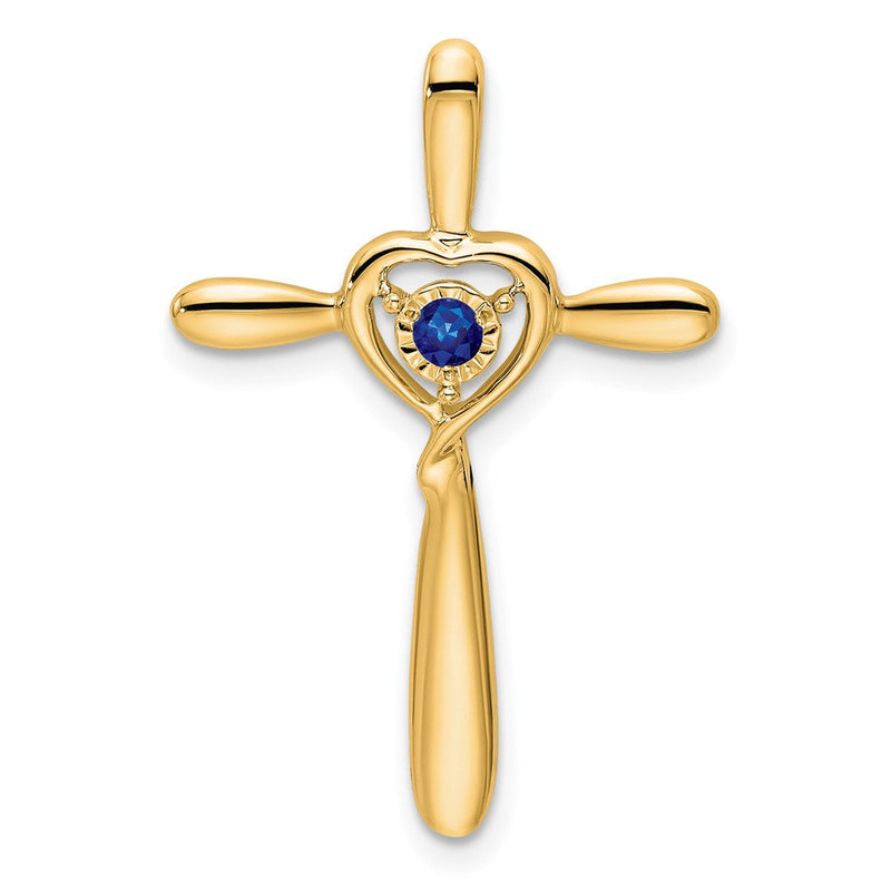 14K Gelbgold Erzeugt Saphir Kreuz mit Herz Kette Anhänger