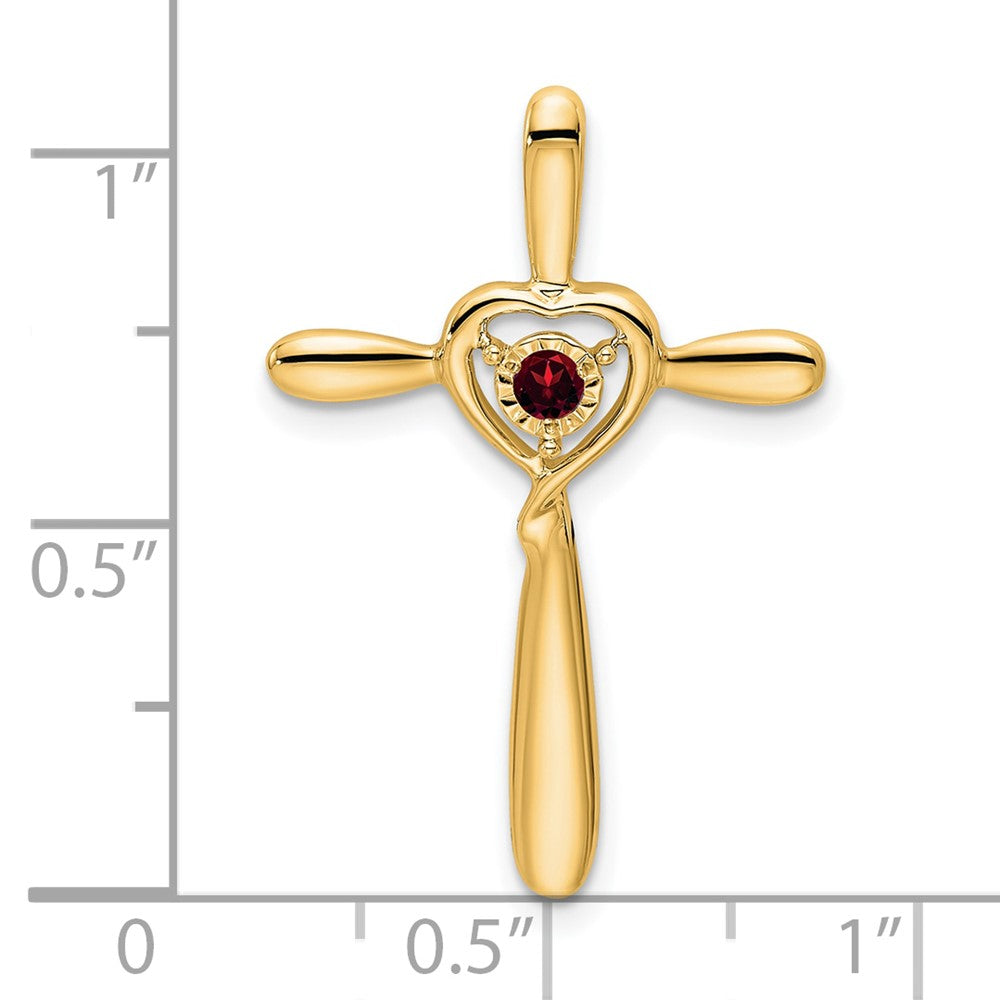 14K Gelbgold Granat Kreuz mit Herz Kette Anhänger