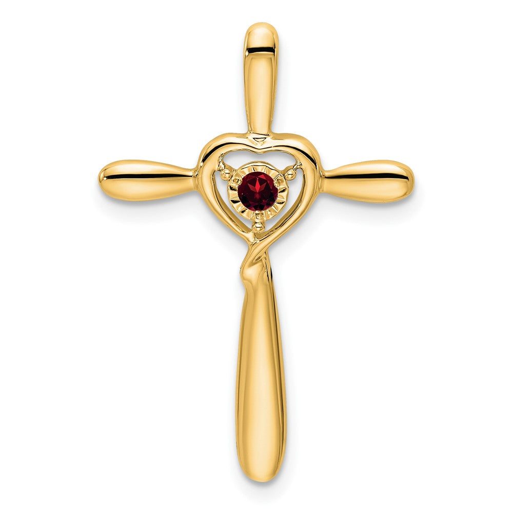 14K Gelbgold Granat Kreuz mit Herz Kette Anhänger