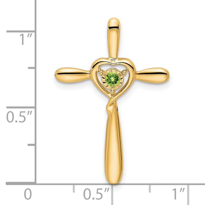 14K Gelbgold Peridot Kreuz mit Herz Kette Anhänger
