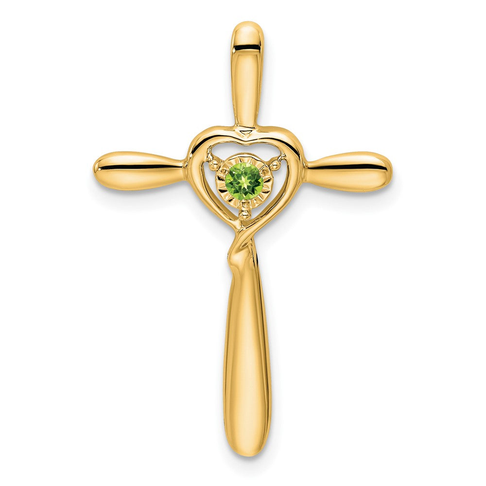 14K Gelbgold Peridot Kreuz mit Herz Kette Anhänger