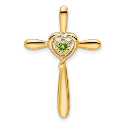 14K Gelbgold Peridot Kreuz mit Herz Kette Anhänger
