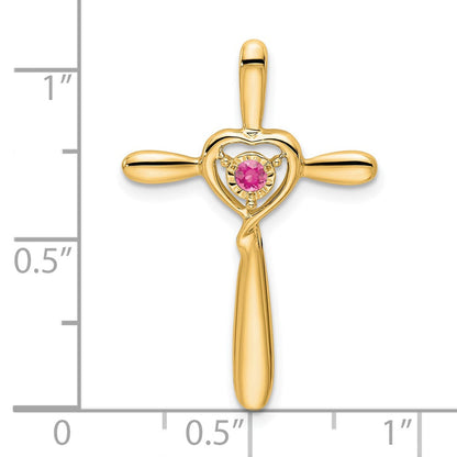 14K Gelbgold Rosa Turmalin Kreuz mit Herz Kette Anhänger