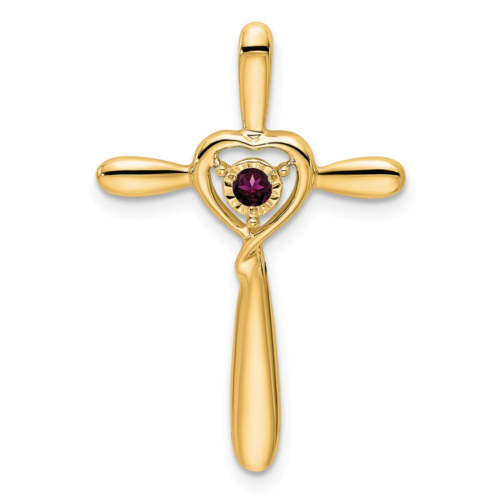 14K Gelbgold Rhodolith Granat Kreuz mit Herz Kette Anhänger