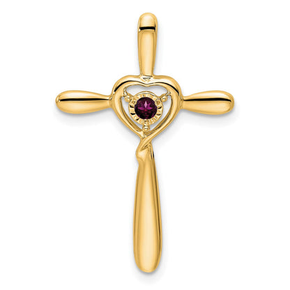 14K Gelbgold Rhodolith Granat Kreuz mit Herz Kette Anhänger