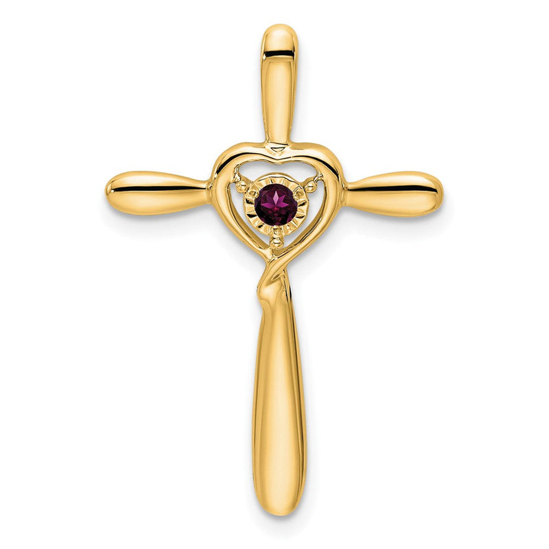 14K Gelbgold Rhodolith Granat Kreuz mit Herz Kette Anhänger