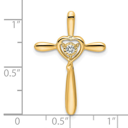 14K Gelbgold Weiß Topas Kreuz mit Herz Kette Anhänger