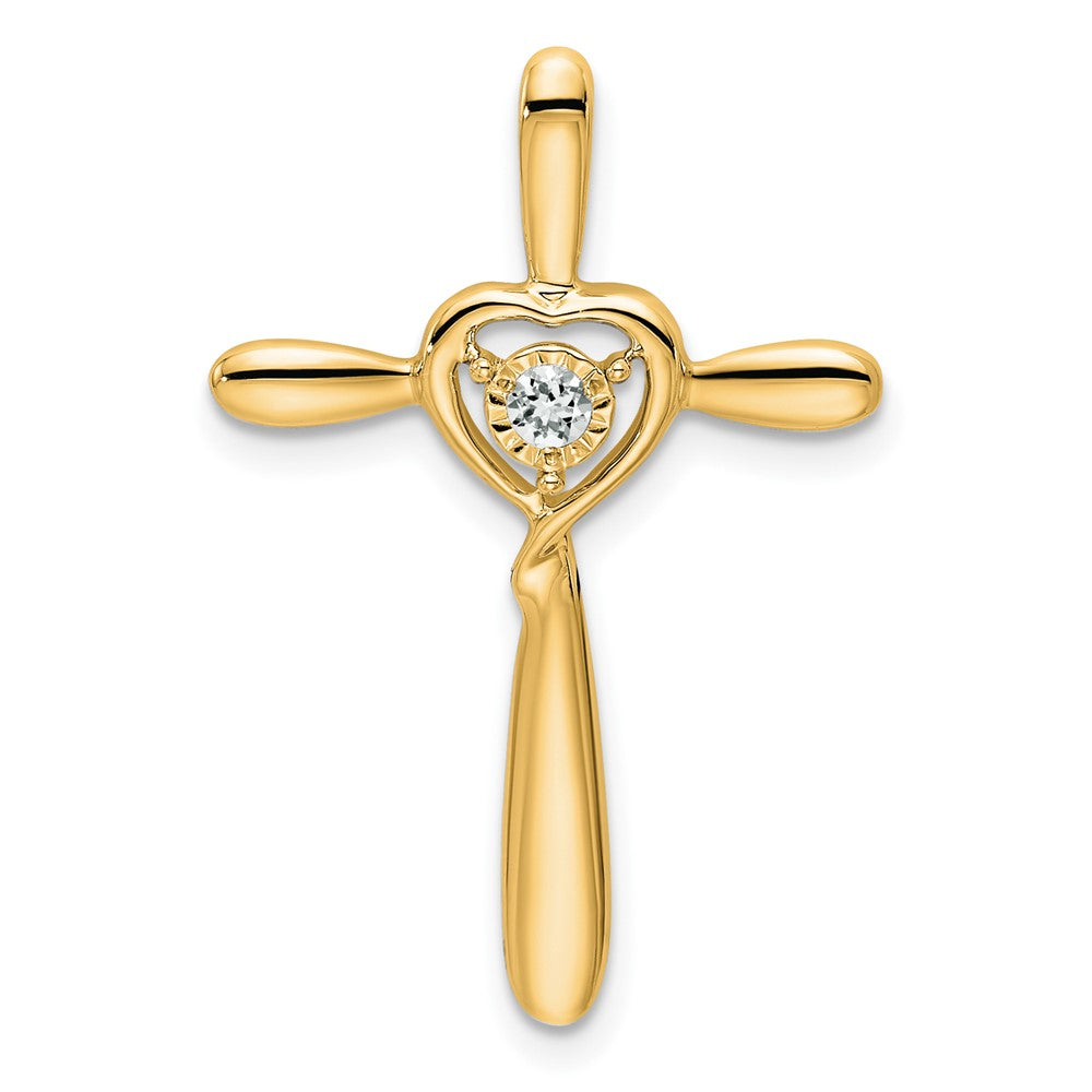 14K Gelbgold Weiß Topas Kreuz mit Herz Kette Anhänger