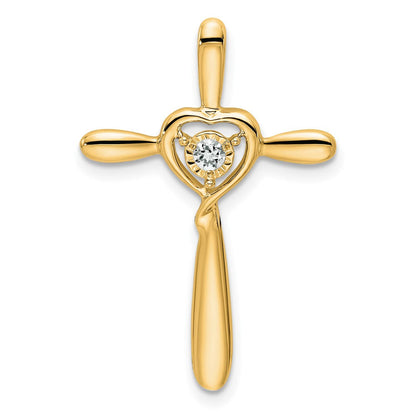 14K Gelbgold Weiß Topas Kreuz mit Herz Kette Anhänger