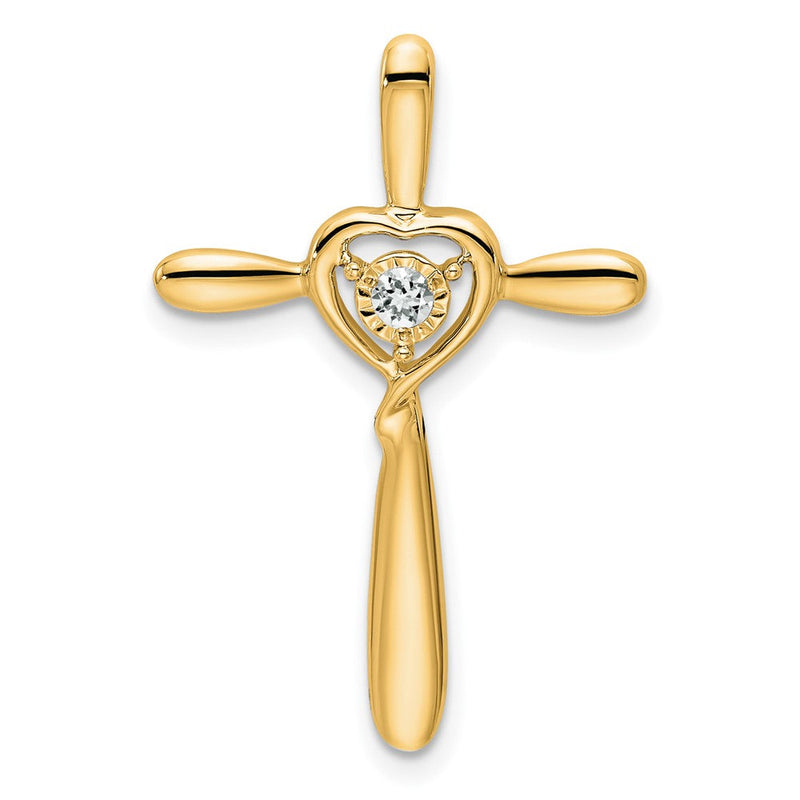 14K Gelbgold Weiß Topas Kreuz mit Herz Kette Anhänger