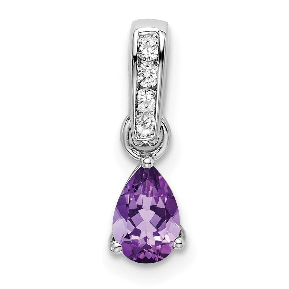 10K Weißgold Tropfen Amethyst und Diamant Anhänger