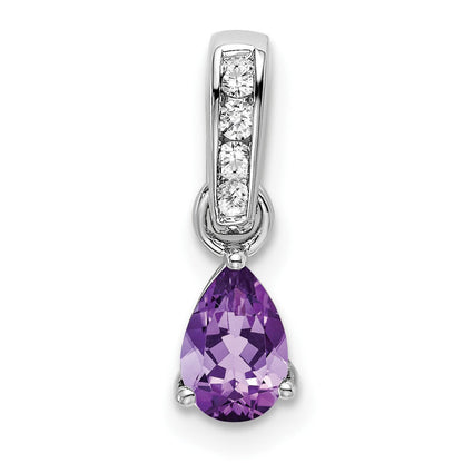 10K Weißgold Tropfen Amethyst und Diamant Anhänger