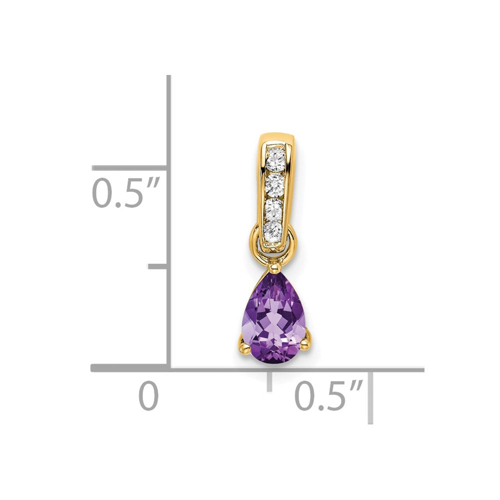 10K Gelbgold Tropfen Amethyst und Diamant Anhänger
