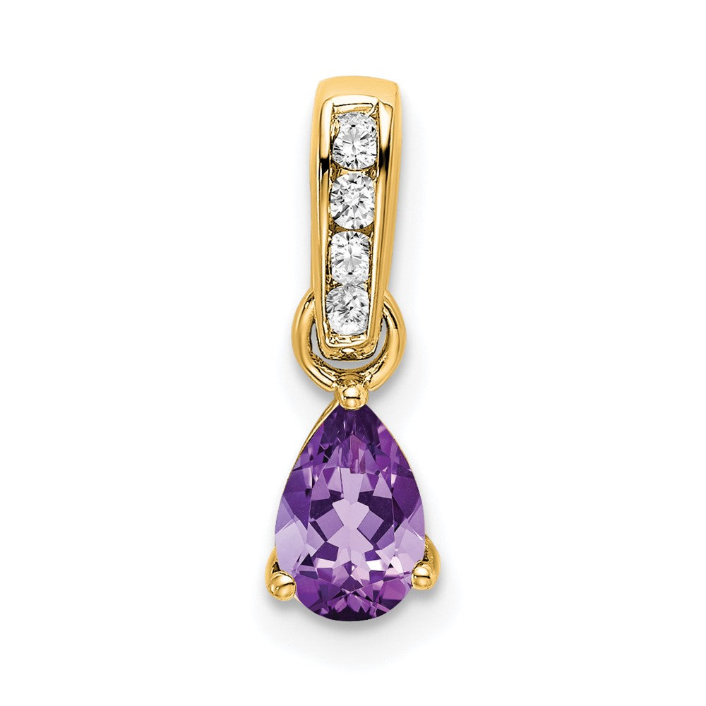 10K Gelbgold Tropfen Amethyst und Diamant Anhänger