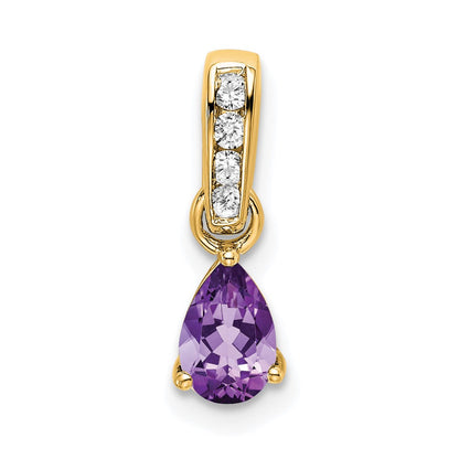 10K Gelbgold Tropfen Amethyst und Diamant Anhänger
