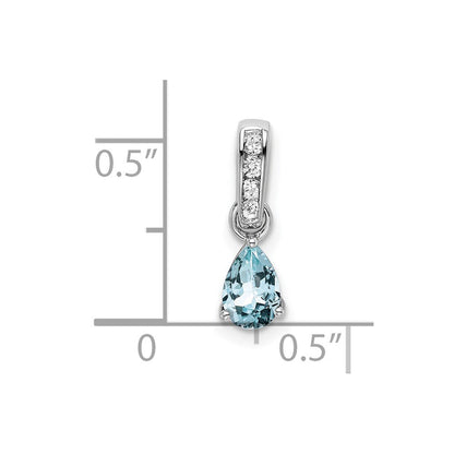 10K Weißgold Tropfen Aquamarin und Diamant Anhänger
