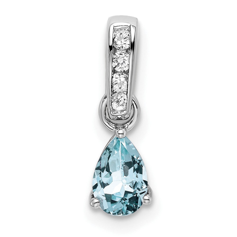10K Weißgold Tropfen Aquamarin und Diamant Anhänger