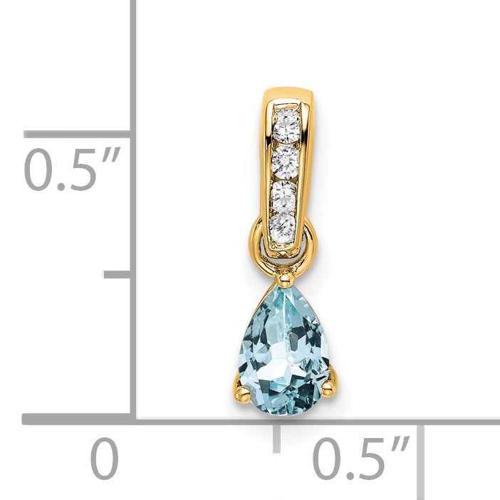10K Gelbgold Tropfen Aquamarin und Diamant Anhänger
