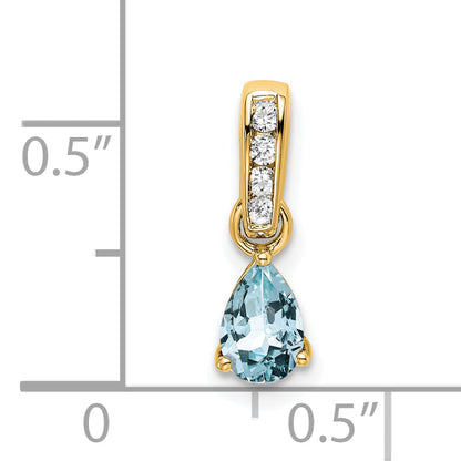 10K Gelbgold Tropfen Aquamarin und Diamant Anhänger