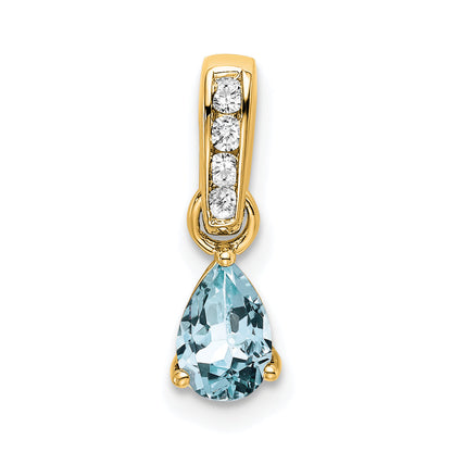 10K Gelbgold Tropfen Aquamarin und Diamant Anhänger