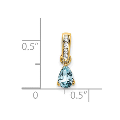 14K Gelbgold Tropfen Aquamarin und Diamant Anhänger