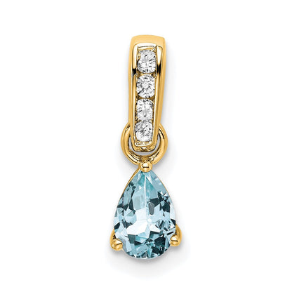 14K Gelbgold Tropfen Aquamarin und Diamant Anhänger
