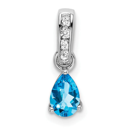 10K Weißgold Tropfen Blautopas und Diamant Anhänger