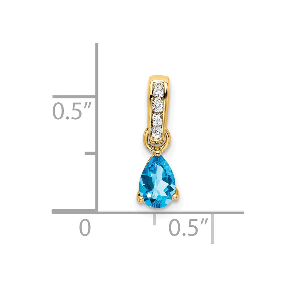 10K Gelbgold Tropfen Blautopas und Diamant Anhänger