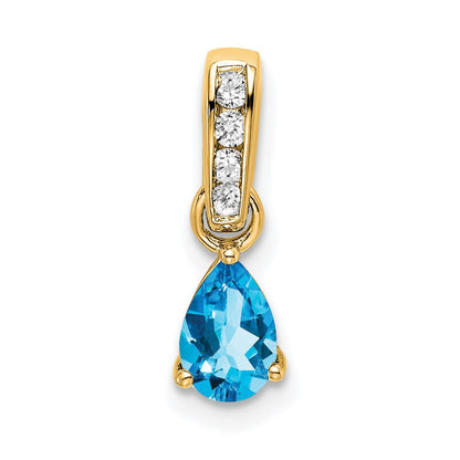 10K Gelbgold Tropfen Blautopas und Diamant Anhänger