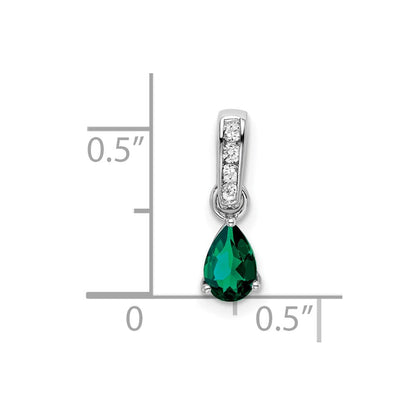 14K Weißgold 0,05 ct. Laborgezüchteter Diamant VS/SI+ G+ und Laborgezüchteter Smaragd Anhänger