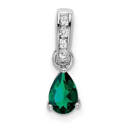 14K Weißgold 0,05 ct. Laborgezüchteter Diamant VS/SI+ G+ und Laborgezüchteter Smaragd Anhänger