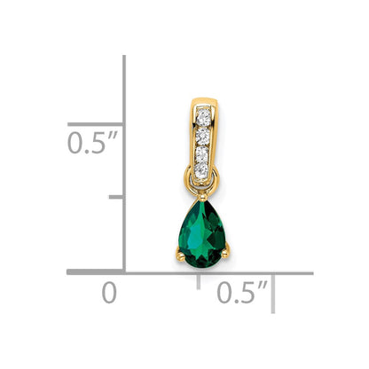 10K Gelbgold Tropfen Erzeugt Smaragd und Diamant Anhänger