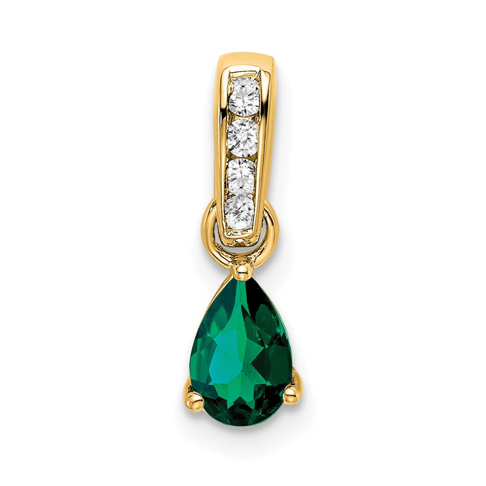 10K Gelbgold Tropfen Erzeugt Smaragd und Diamant Anhänger