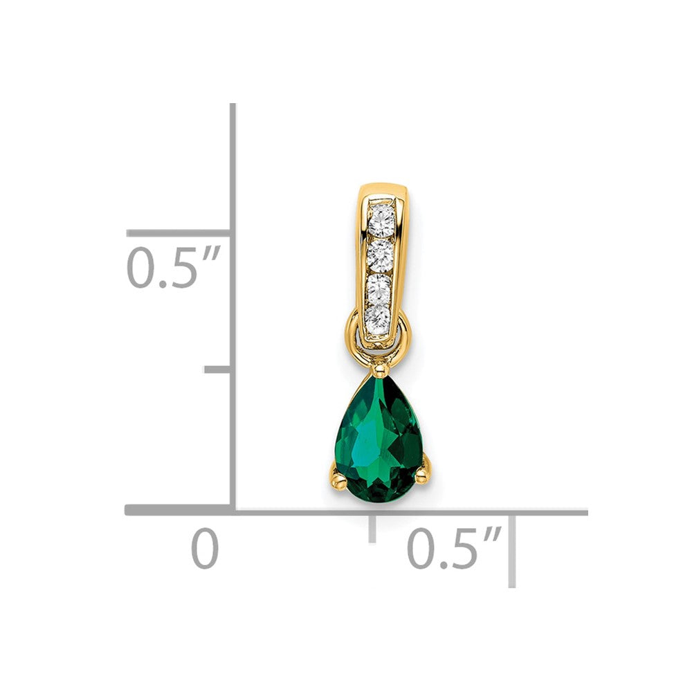 14K Gelbgold Tropfen Erzeugt Smaragd und Diamant Anhänger