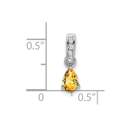 10K Weißgold Tropfen Citrin und Diamant Anhänger