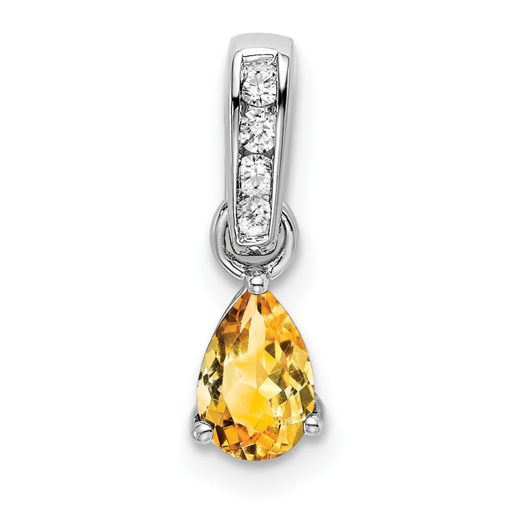 10K Weißgold Tropfen Citrin und Diamant Anhänger