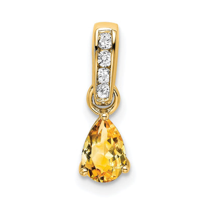 10K Gelbgold Tropfen Citrin und Diamant Anhänger