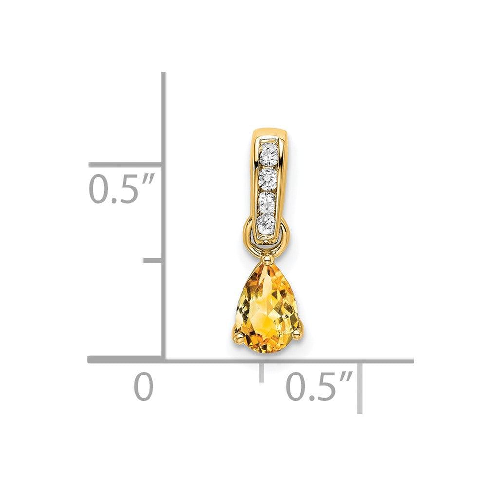14K Gelbgold Tropfen Citrin und Diamant Anhänger