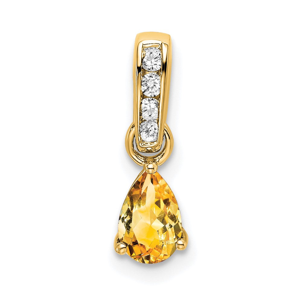 14K Gelbgold Tropfen Citrin und Diamant Anhänger