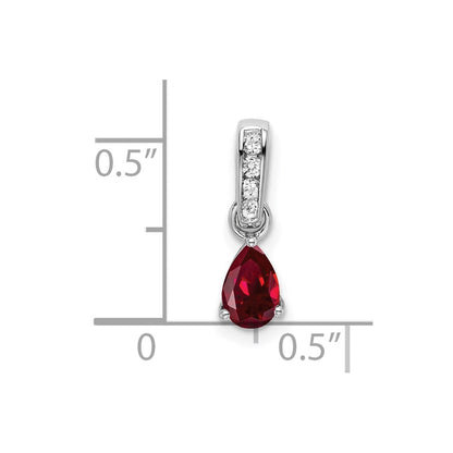 14K Weißgold Anhänger mit 0,05 ct. im Labor gezüchtetem Diamanten VS/SI+ G+ und im Labor gezüchtetem Rubin