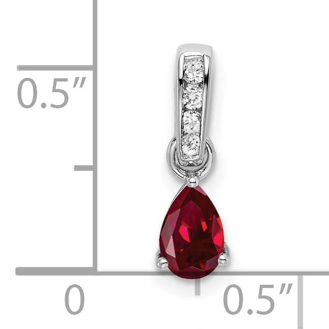 10K Weißgold Tropfen Erzeugt Rubin und Diamant Anhänger
