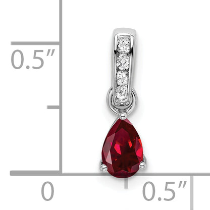 10K Weißgold Tropfen Erzeugt Rubin und Diamant Anhänger