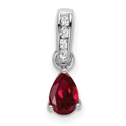 14K Weißgold Anhänger mit 0,05 ct. im Labor gezüchtetem Diamanten VS/SI+ G+ und im Labor gezüchtetem Rubin