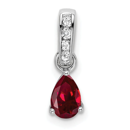 10K Weißgold Tropfen Erzeugt Rubin und Diamant Anhänger
