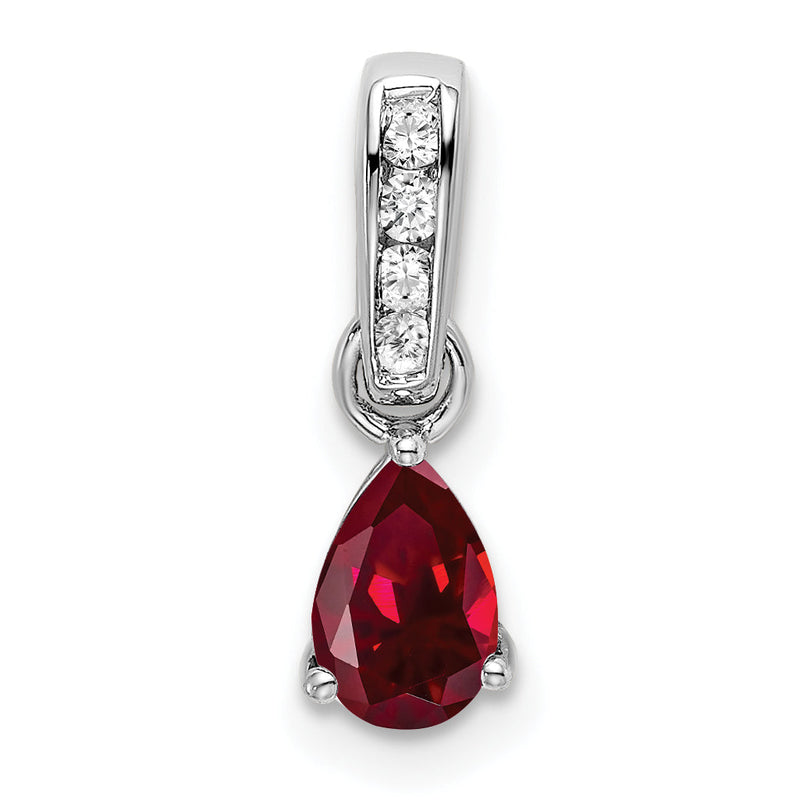 10K Weißgold Tropfen Erzeugt Rubin und Diamant Anhänger