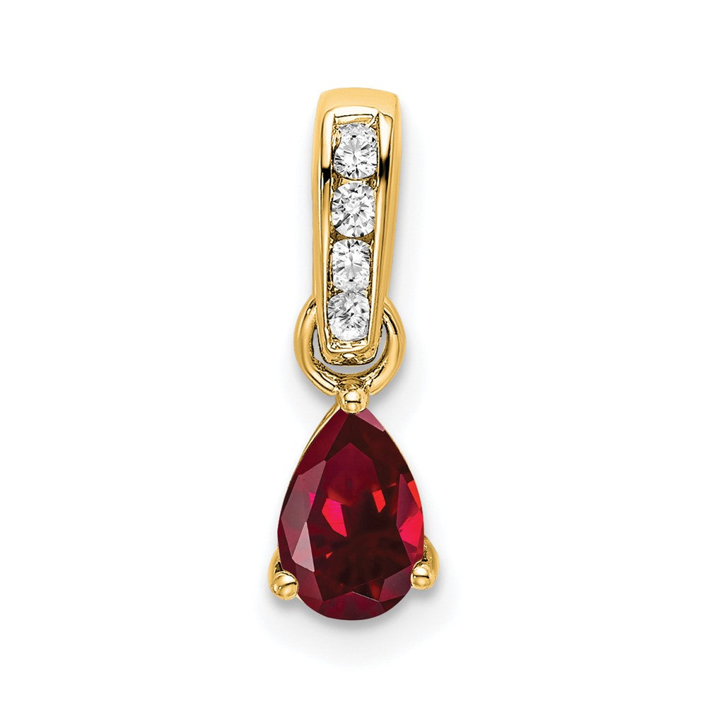 10K Gelbgold Tropfen Erzeugt Rubin und Diamant Anhänger