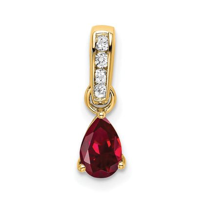 10K Gelbgold Tropfen Erzeugt Rubin und Diamant Anhänger