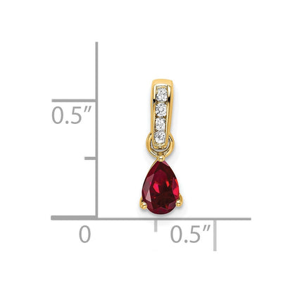 14K Gelbgold Tropfen Erzeugt Rubin und Diamant Anhänger