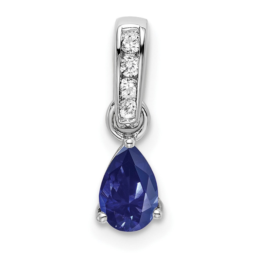 14K Weißgold Anhänger mit 0,05 ct. laborgezüchtetem Diamant VS/SI+ G+ und laborgezüchtetem Blauem Saphir